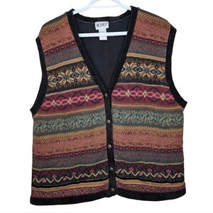Vintage Koret Knit Striped Multicolour Multi Fabric Button Up Vest Women Large